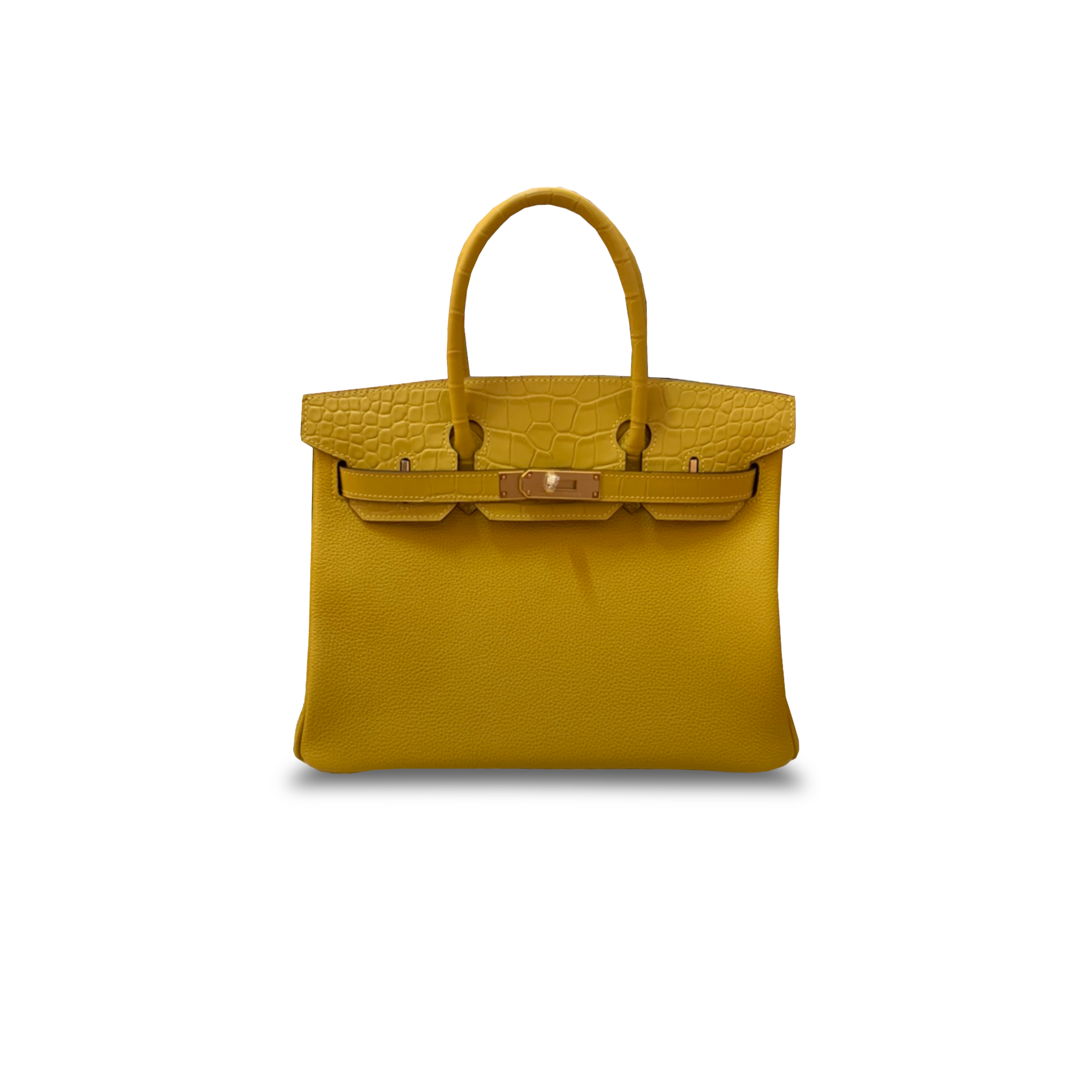 HERMÈS MASTER BIRKIN 30 MATTE CROCODILE AND TOGO LEATHER YELLOW BAG GOLD BUCKLE H076235CK37 (30*22*16cm)